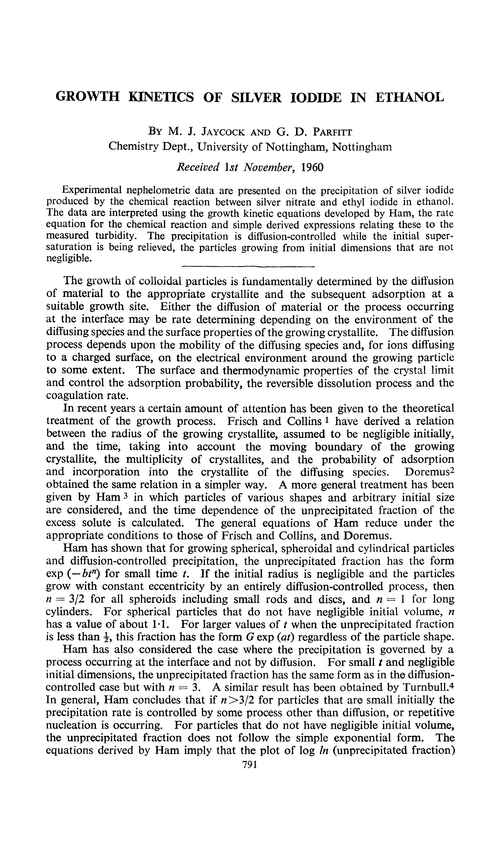 Growth kinetics of silver iodide in ethanol