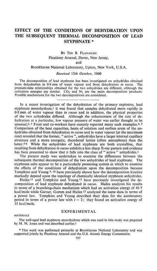 Effect of the conditions of dehydration upon the subsequent thermal decomposition of lead styphnate