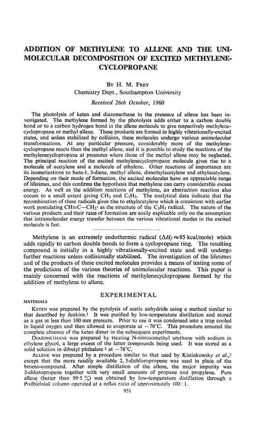Addition of methylene to allene and the unimolecular decomposition of excited methylene-cyclopropane