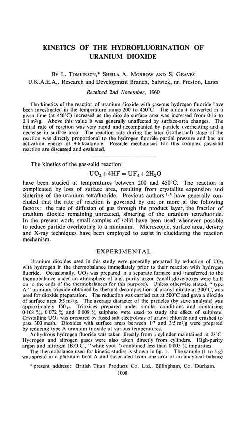 Kinetics of the hydrofluorination of uranium dioxide