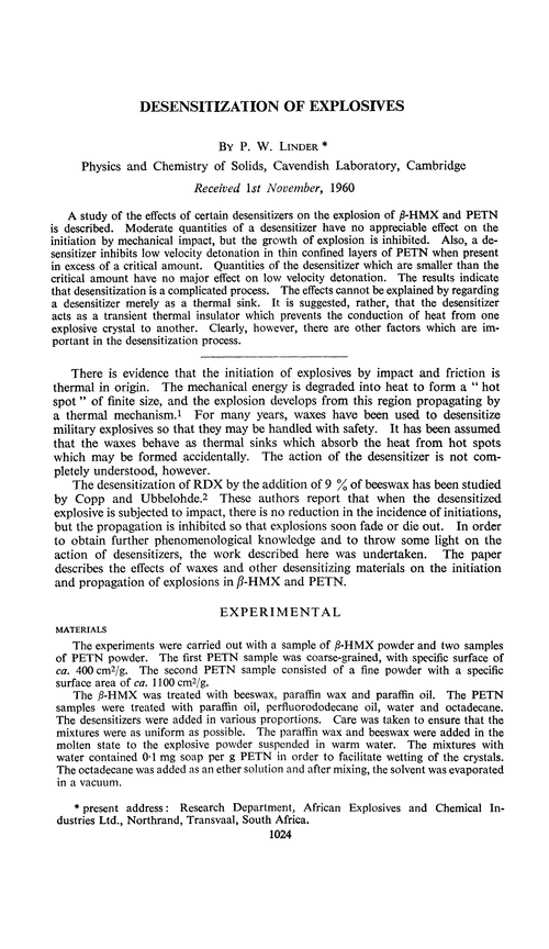 Desensitization of explosives