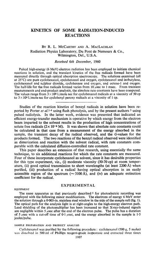 Kinetics of some radiation-induced reactions