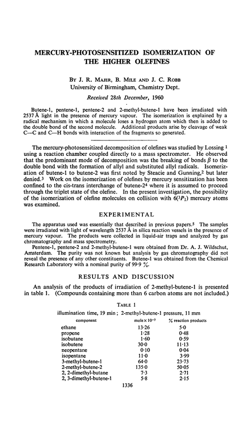 Mercury-photosensitized isomerization of the higher olefines
