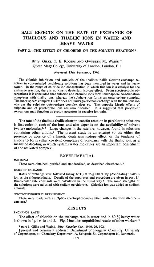 Salt effects on the rate of exchange of thallous and thallic ions in water and heavy water. Part 2.—The effect of chloride on the solvent reaction