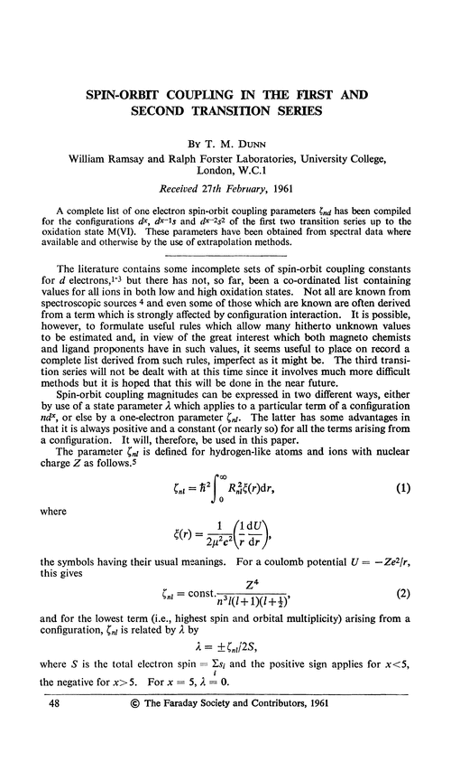 Spin-orbit coupling in the first and second transition series