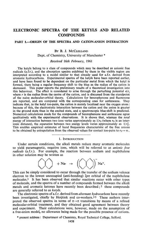 Electronic spectra of the ketyls and related compounds. Part 1.—Origin of the spectra and cation-anion interaction