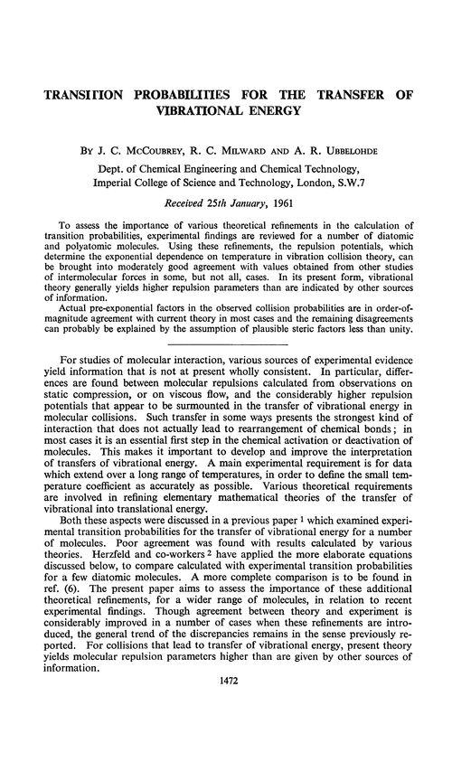 Transition probabilities for the transfer of vibrational energy