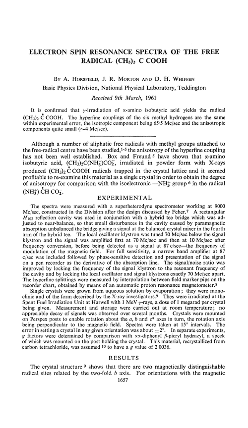 Electron spin resonance spectra of the free radical (CH3)2 C COOH