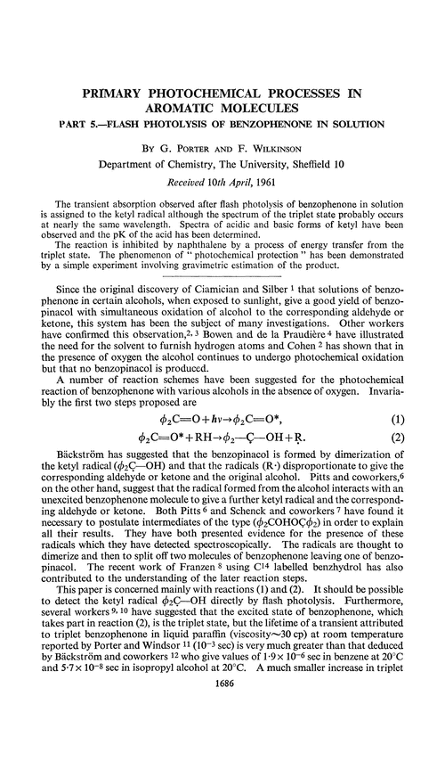 Primary photochemical processes in aromatic molecules. Part 5.—Flash photolysis of benzophenone in solution