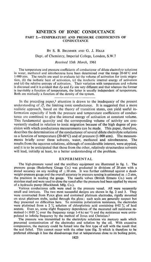 Kinetics of ionic conductance. Part 2.—Temperature and pressure coefficients of conductance