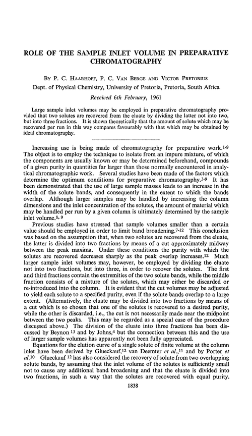 Role of the sample inlet volume in preparative chromatography