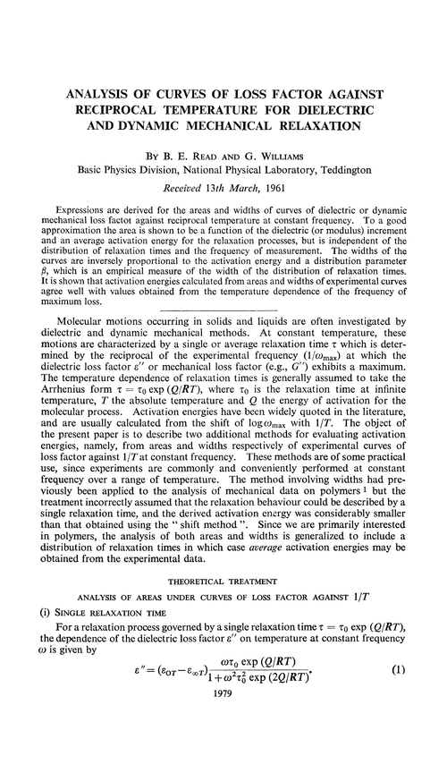 Analysis of curves of loss factor against reciprocal temperature for dielectric and dynamic mechanical relaxation