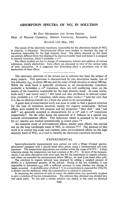 Absorption spectra of NO in solution