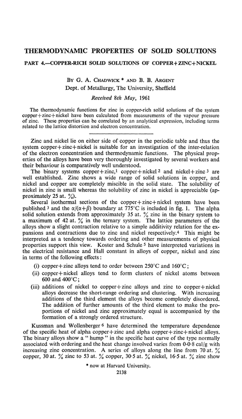 Thermodynamic properties of solid solutions. Part 4.—Copper-rich solid solutions of copper+zinc+nickel