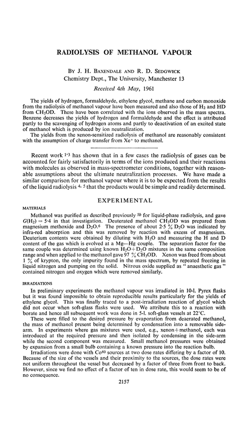 Radiolysis of methanol vapour