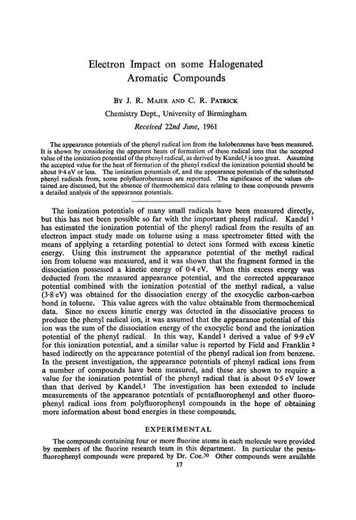 Electron impact on some halogenated aromatic compounds