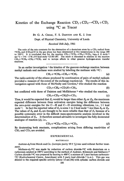 Kinetics of the exchange reaction CD3+CD4—→CD4+CD3 using 14C as tracer