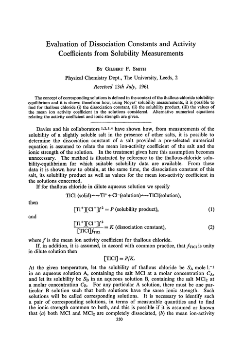 Evaluation of dissociation constants and activity coefficients from solubility measurements