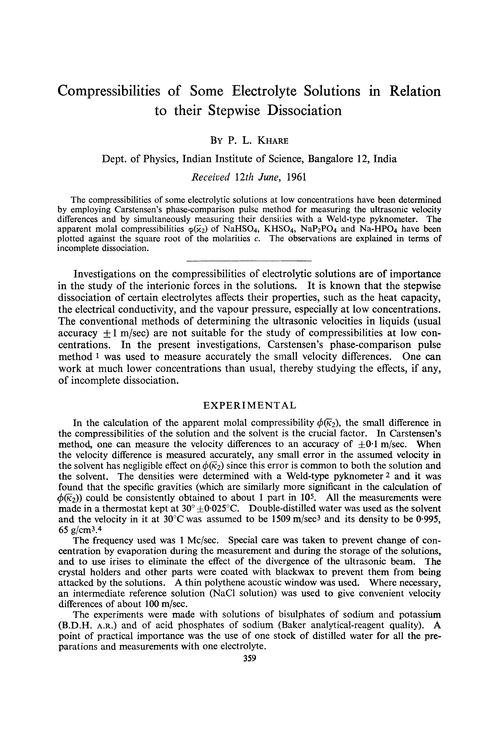 Compressibilities of some electrolyte solutions in relation to their stepwise dissociation