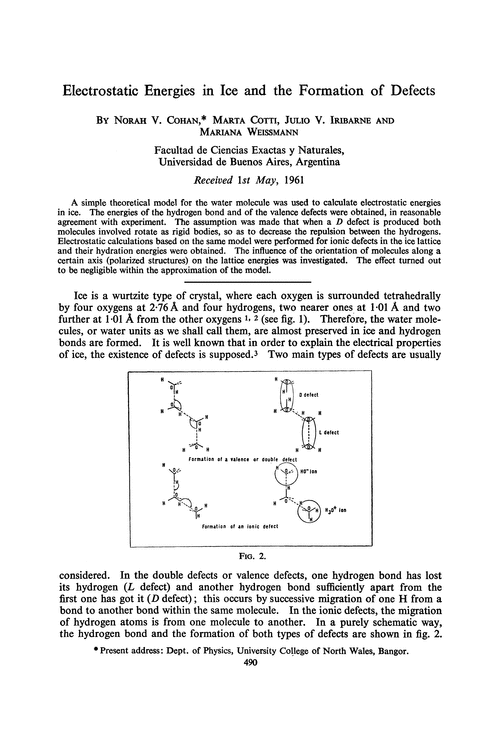 Electrostatic energies in ice and the formation of defects