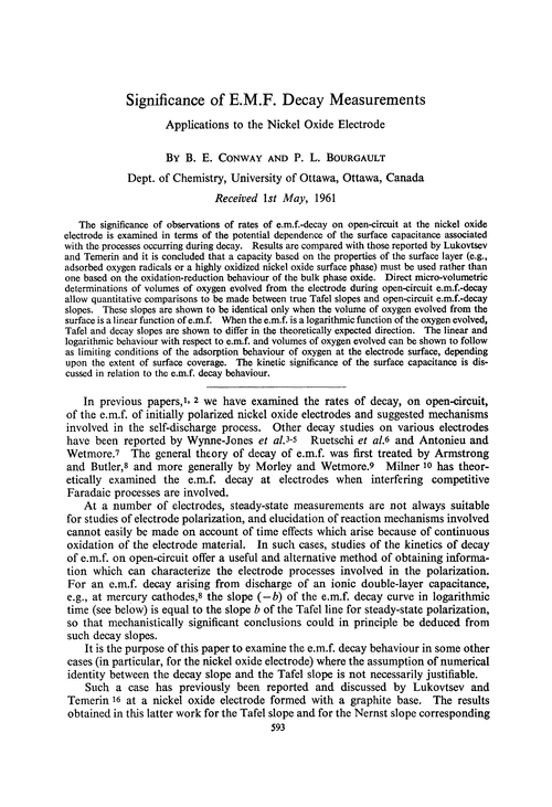 Significance of e.m.f. decay measurements. Applications to the nickel oxide electrode