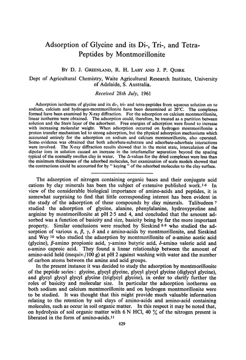 Adsorption of glycine and its di-, tri-, and tetra-peptides by montmorillonite