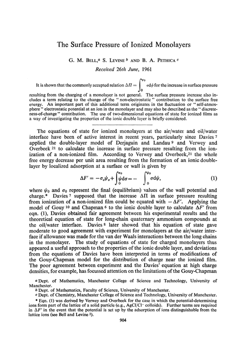 The surface pressure of ionized monolayers