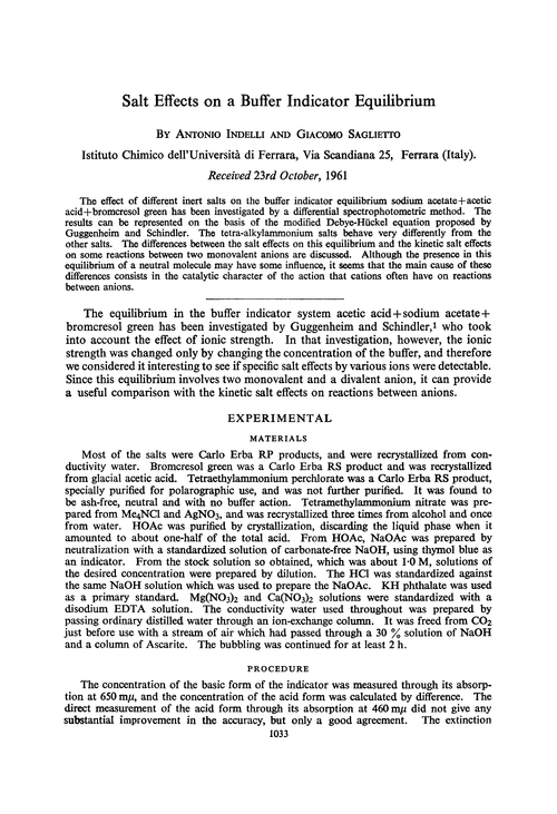 Salt effects on a buffer indicator equilibrium