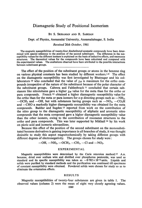 Diamagnetic study of positional isomerism