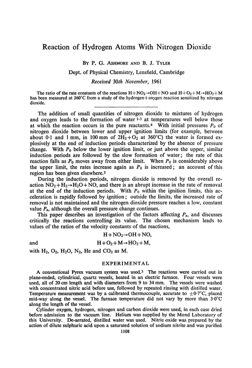 Reaction of hydrogen atoms with nitrogen dioxide