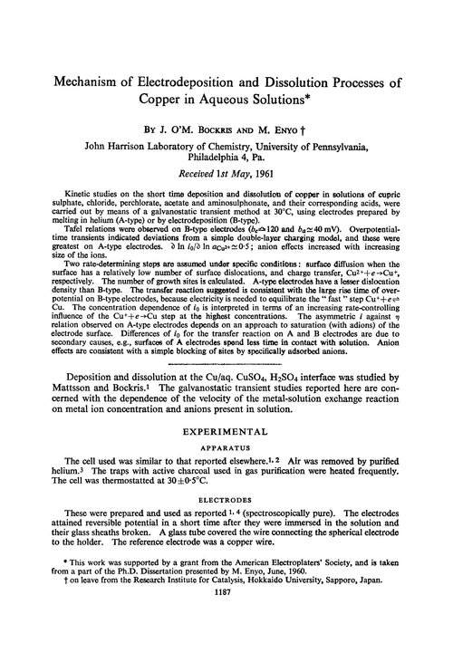 Mechanism of electrodeposition and dissolution processes of copper in aqueous solutions