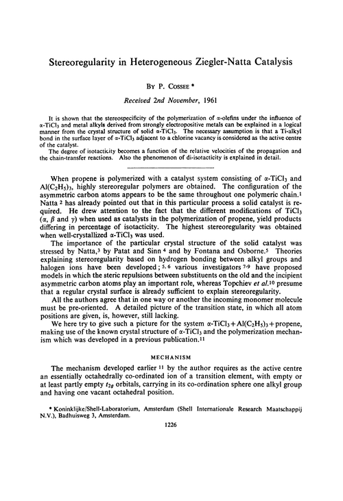Stereoregularity in heterogeneous Ziegler-Natta catalysis