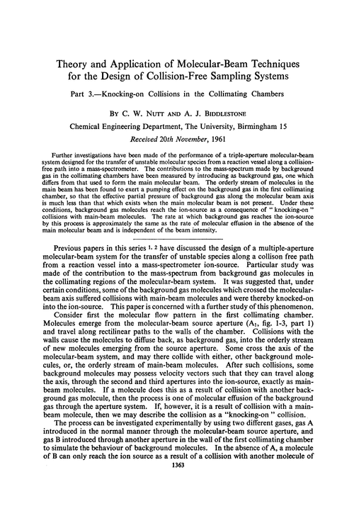 Theory and application of molecular-beam techniques for the design of collision-free sampling systems. Part 3.—Knocking-on collisions in the collimating chambers