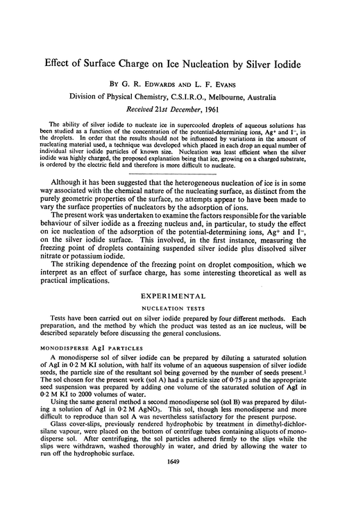 Effect Of Surface Charge On Ice Nucleation By Silver Iodide Transactions Of The Faraday Society Rsc Publishing