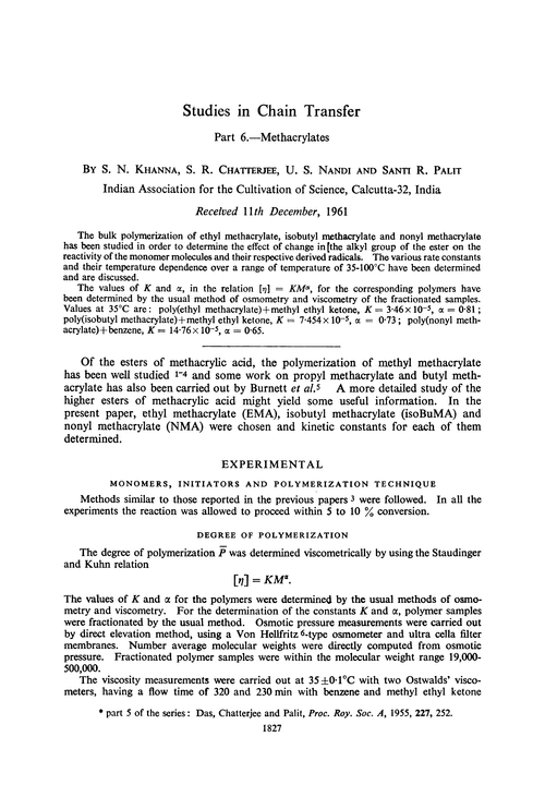 Studies in chain transfer. Part 6.—Methacrylates