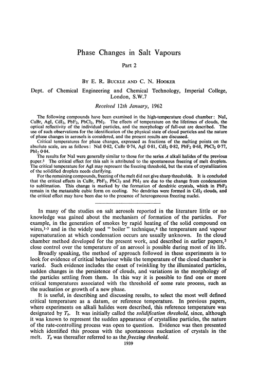 Phase changes in salt vapours. Part 2