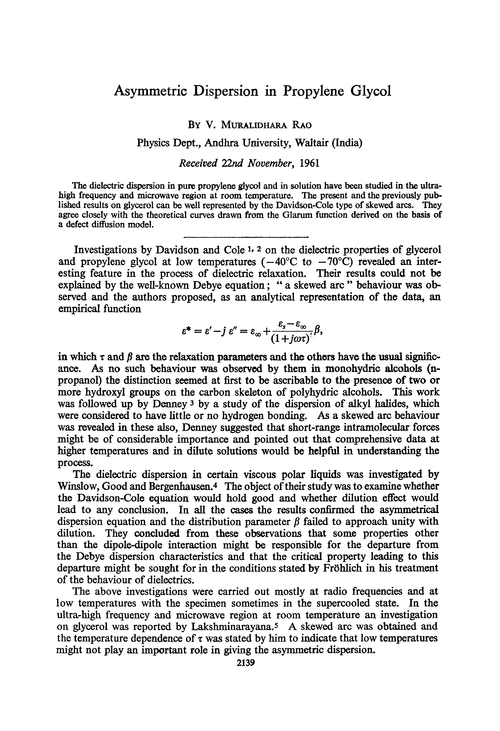 Asymmetric dispersion in propylene glycol