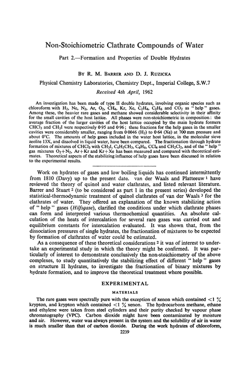 Non-stoichiometric clathrate compounds of water. Part 2.—Formation and properties of double hydrates