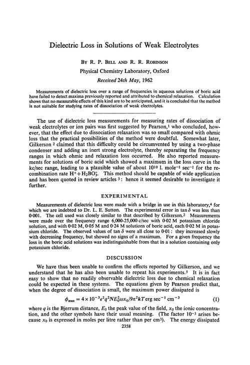 Dielectric loss in solutions of weak electrolytes
