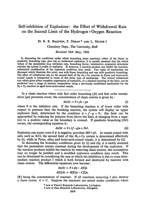 Self-inhibition of explosions: the effect of withdrawal rate on the second limit of the hydrogen + oxygen reaction