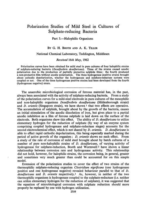 Polarization studies of mild steel in cultures of sulphate-reducing bacteria. Part 3.—Halophilic organisms