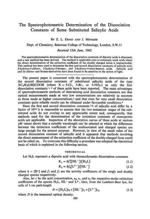 The spectrophotometric determination of the dissociation constants of some substituted salicylic acids