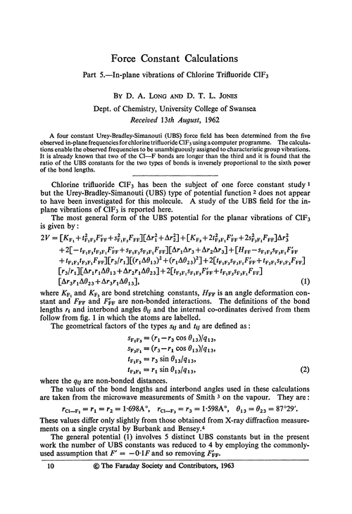 Force constant calculations. Part 5.—In-plane vibrations of chlorine trifluoride ClF3