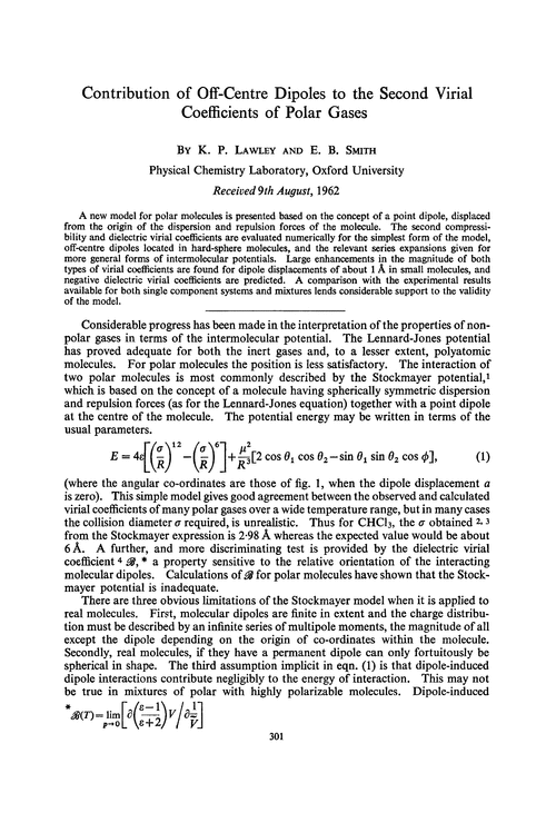 Contribution of off-centre dipoles to the second virial coefficients of polar gases