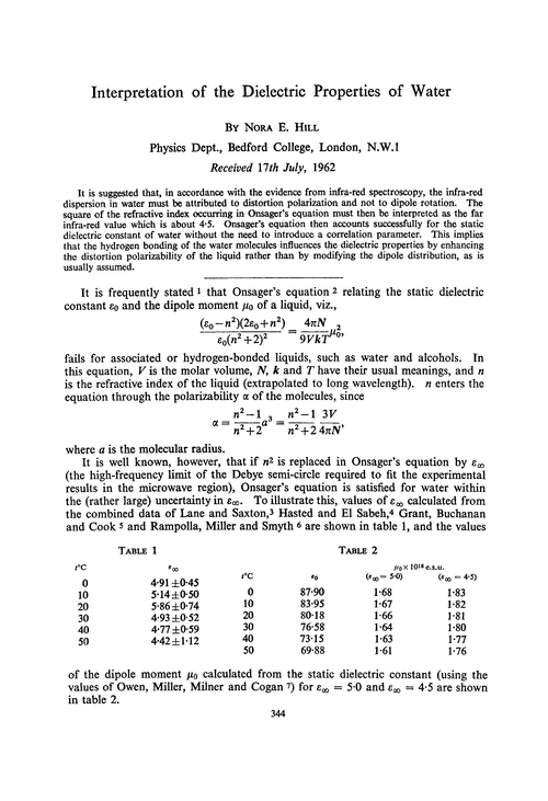 Interpretation of the dielectric properties of water