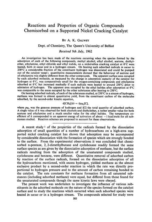 Reactions and properties of organic compounds chemisorbed on a supported nickel cracking catalyst