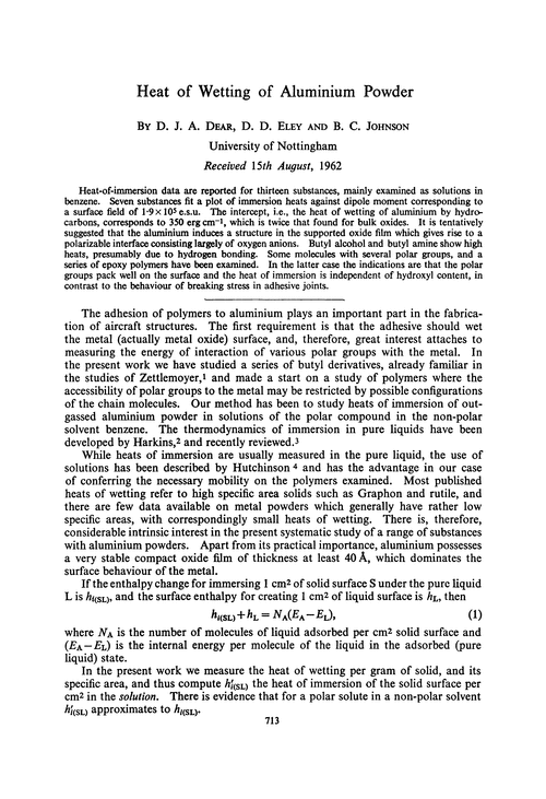 Heat of wetting of aluminium powder