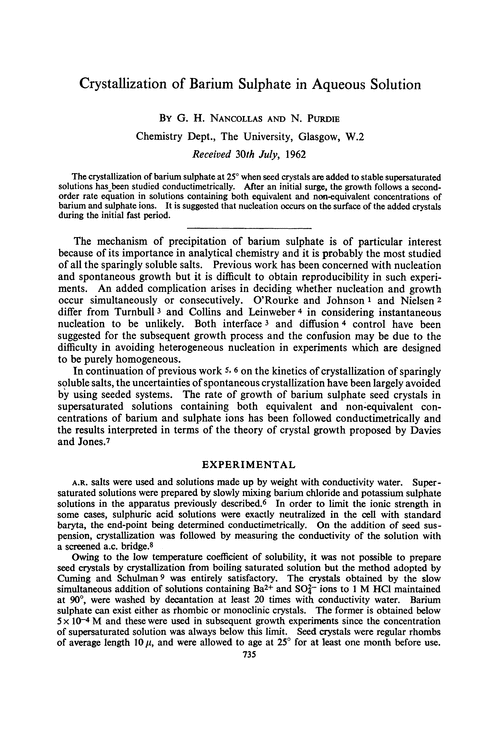 Crystallization of barium sulphate in aqueous solution