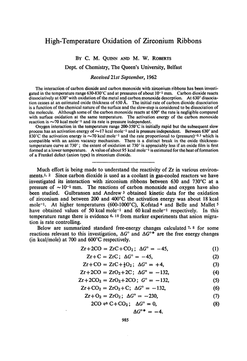 High-temperature oxidation of zirconium ribbons