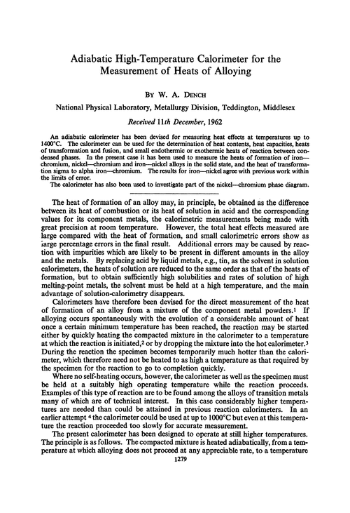 Adiabatic high-temperature calorimeter for the measurement of heats of alloying